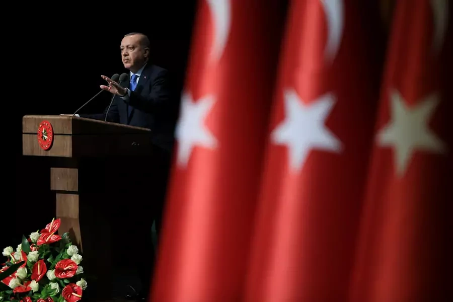 Turkish President Tayyip Erdogan speaks during a ceremony in Ankara, Turkey