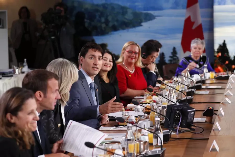 Canada's Prime Minister Justin Trudeau speaks at a G7 and Gender Equality Advisory Council meeting as part of a G7 summit in the Charlevoix.