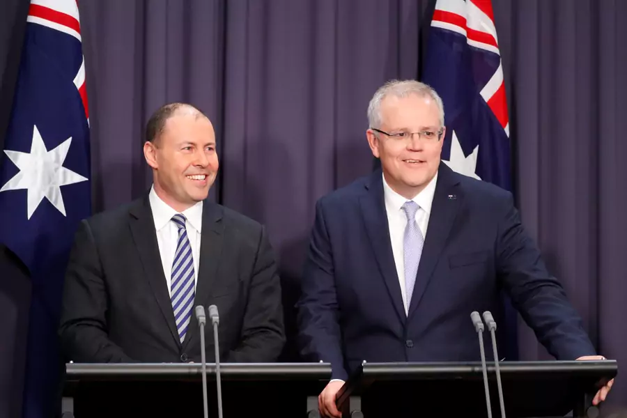 The new Australian Prime Minister Scott Morrison (R) and his deputy Josh Frydenberg attend a news conference in Canberra, Australia on August 24, 2018. 