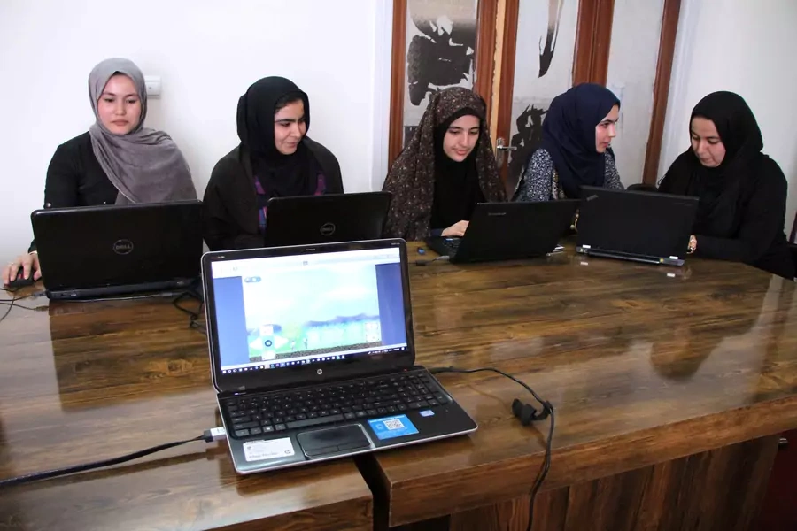 Afghan coders practice at a computer training center in Herat, Afghanistan.