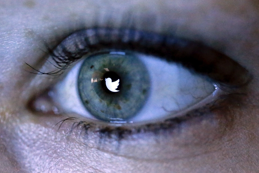 An illustration picture shows the Twitter logo reflected in the eye of a woman in Berlin on November 7, 2013. 