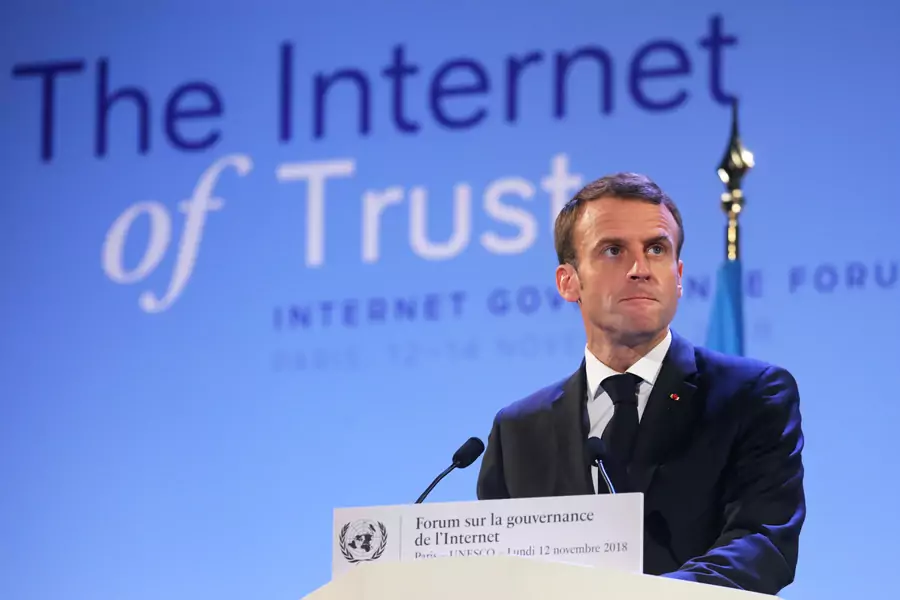French President Emmanuel Macron delivers a speech during the opening session of the Internet Governance Forum (IGF) at the UNESCO headquarters in Paris, France November 12, 2018.