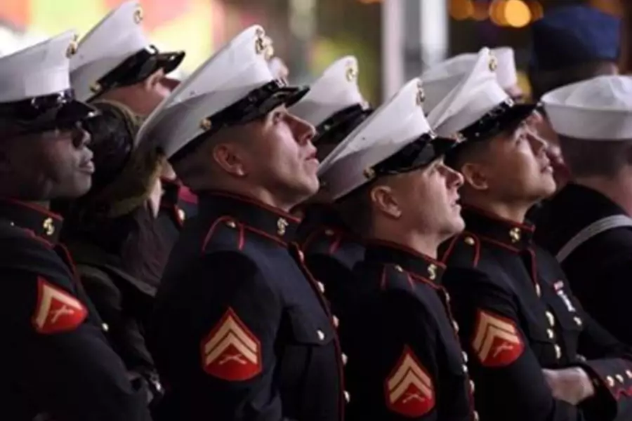 Members of the U.S. Marine Corps Celebrating on New Years Eve. 