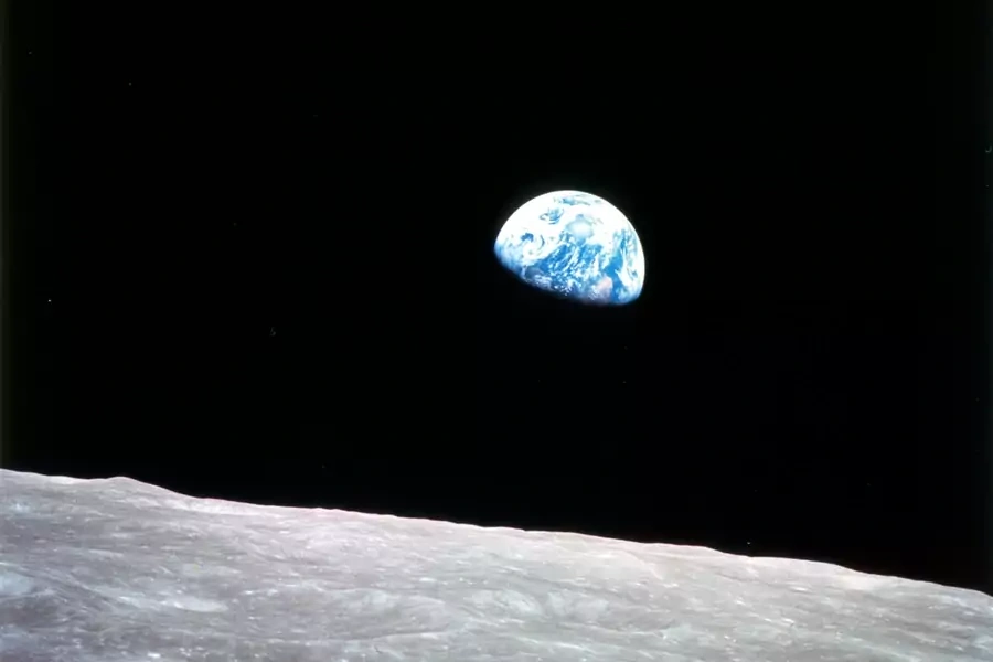 The influential "Earthrise" photograph, taken from the Apollo 8 spacecraft as it orbited the moon in December, 1968.