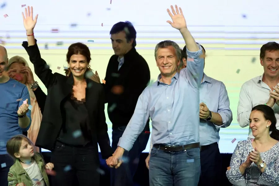 Argentina's President Macri, Fisrt Lady Awada and their daughter celebrate at their campaign headquarters...