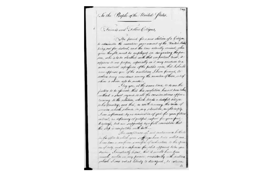 The text of George Washington's Farewell Address. Library of Congress