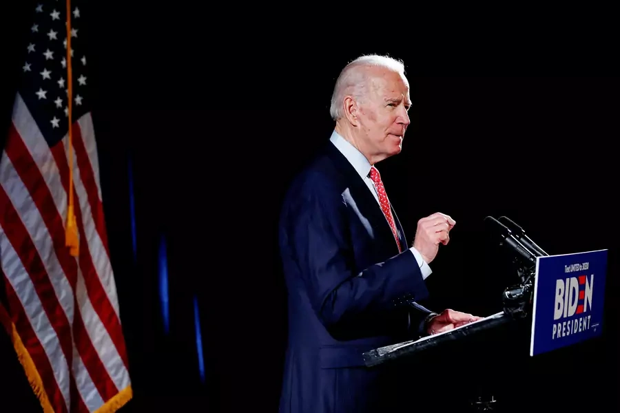 Former Vice President Joe Biden gives a speech about the coronavirus pandemic at an event in Wilmington, Delaware, on March 12. 