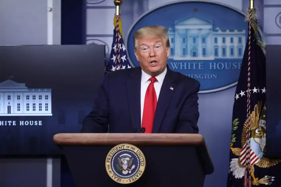 U.S. President Donald Trump makes a statement to reporters.