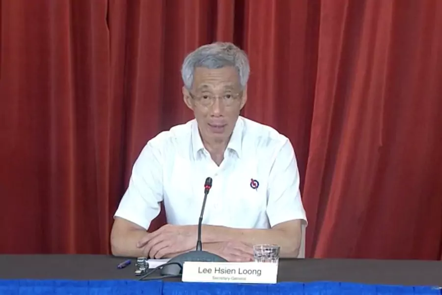 Singapore's Prime Minister Lee Hsien Loong and Secretary-General of the People's Action Party speaks at a virtual press conference following the general elections in Singapore, in this still frame obtained from social media video on July 11, 2020.