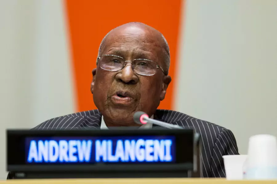 Andrew Mlangeni speaks about his close friend, former South African President Nelson Mandela, during an informal meeting of the plenary of the General Assembly to commemorate Nelson Mandela International Day at the UN, in New York, July 18, 2013.