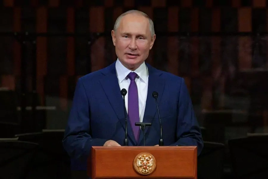 Russian President Vladimir Putin addresses the audience during Moscow City Day celebrations.