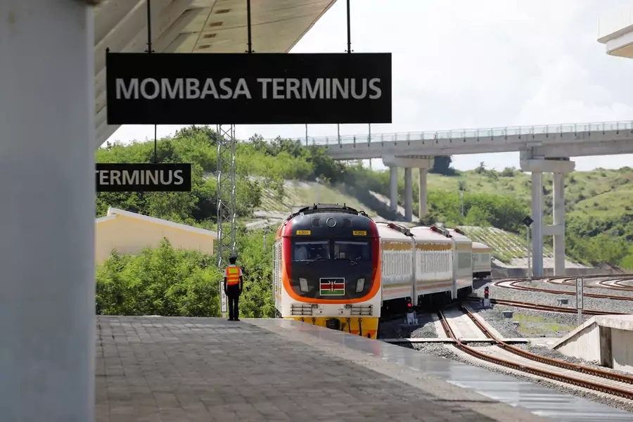 A conductor waits on a platform as an SGR train traveling from Nairobi arrives at Mombasa Terminus in Mombasa, Kenya on October 24, 2019.