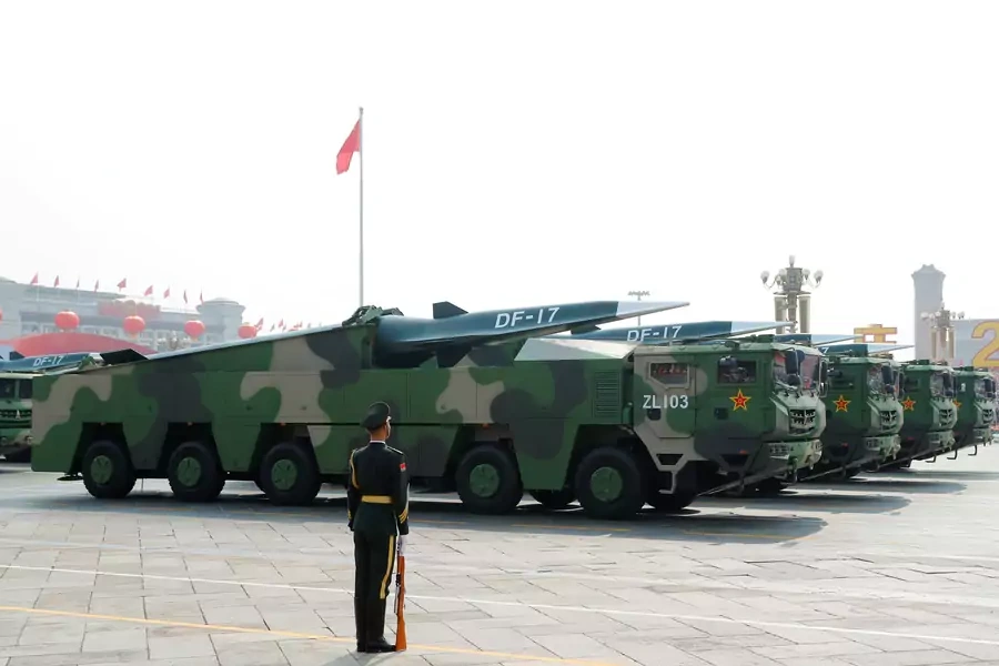 Military vehicles carrying hypersonic missiles DF-17 drive past Tiananmen Square during the military parade marking the 70th founding anniversary of People's Republic of China, on its National Day in Beijing, China October 1, 2019.