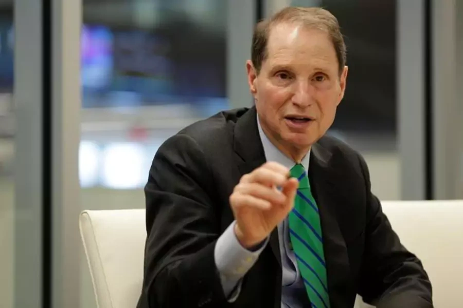 Senator Ron Wyden (D-OR) speaks during an interview in 2017. Wyden recently released a letter alleging that the CIA collected bulk data on Americans without a warrant.