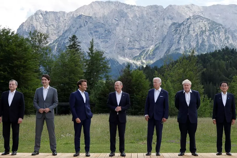 The leaders of the Group of Seven countries stand for a photo during the G7 leaders summit in Germany in June 2022