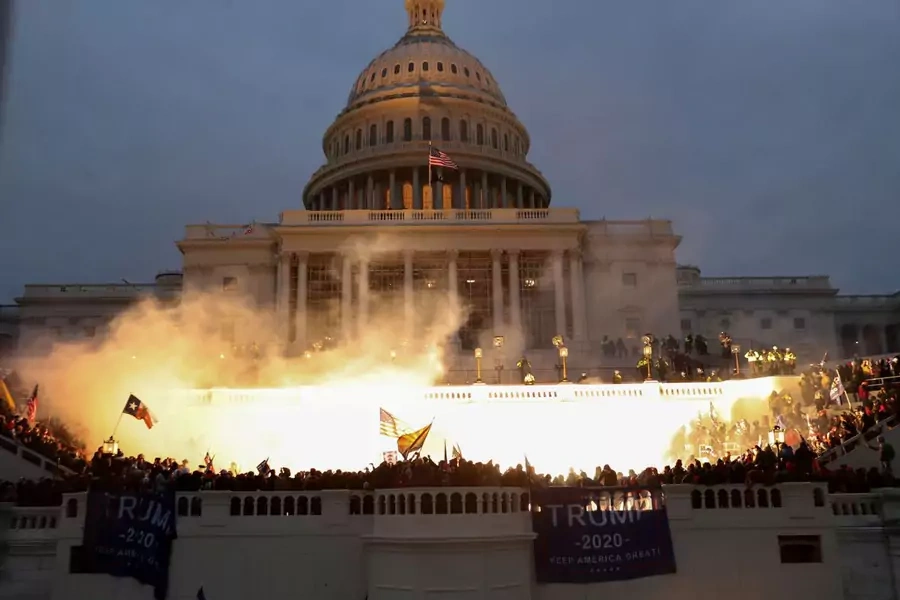 Supporters of former President Donald Trump gather on the steps of the U.S. Capitol on January 6, 2021.