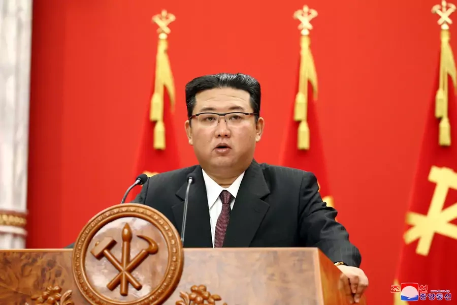 North Korean leader Kim Jong-un speaks to a crowd at an event celebrating the 76th anniversary of the founding of the ruling Workers' Party of Korea. 