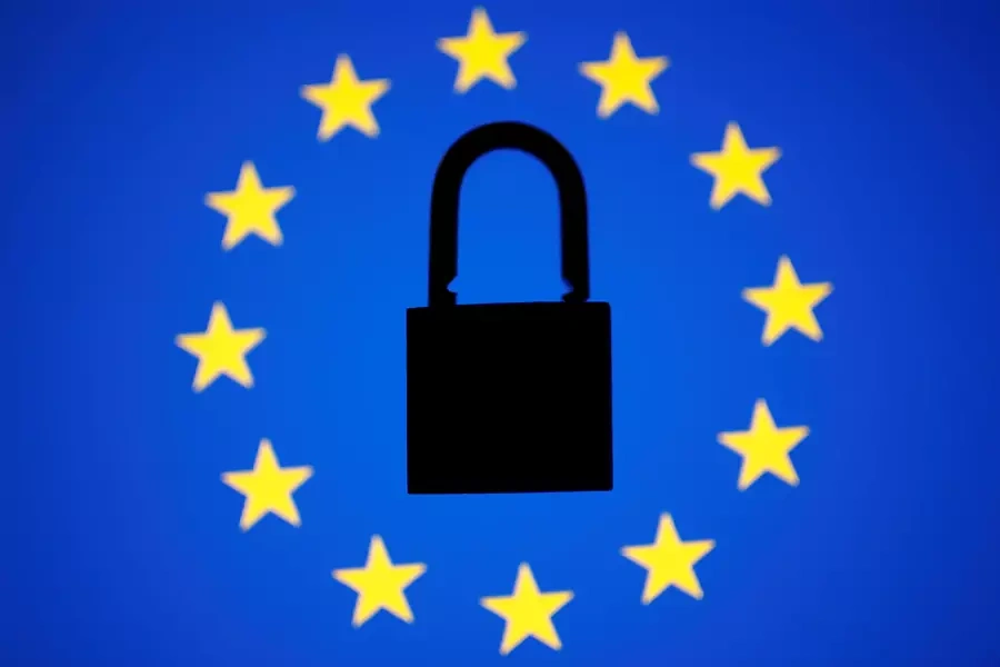 A padlock sits in the center of a European Union flag.