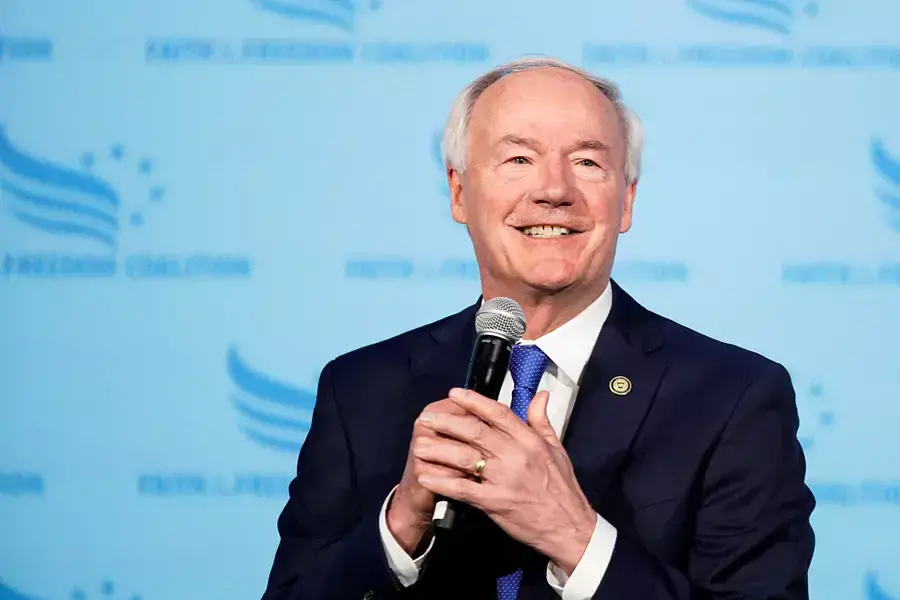 Asa Hutchinson speaking at the Iowa Faith & Freedom Coalition Spring Kick-off meeting in West Des Moines, Iowa, on April 22, 2023.