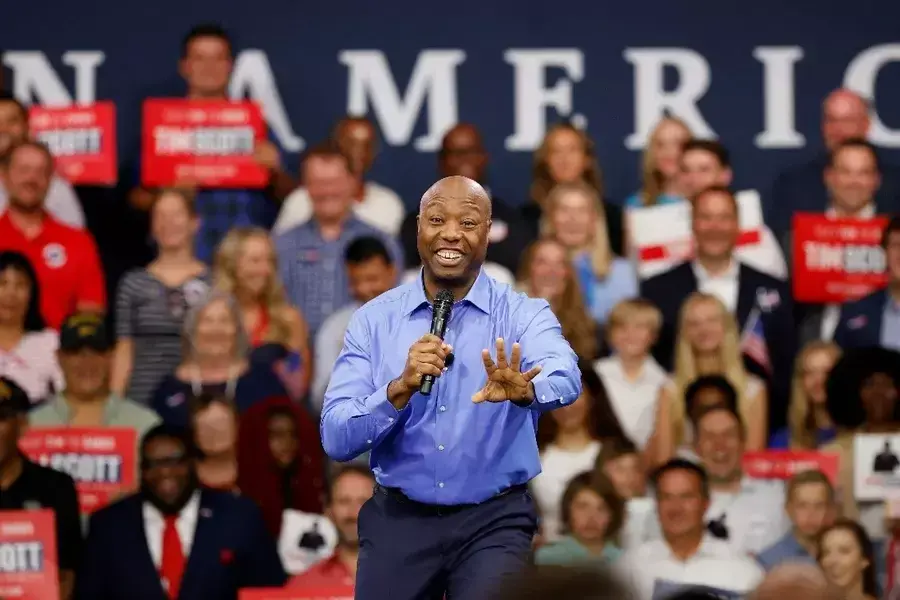 Tim Scott announces his candidacy for the 2024 Republican presidential nomination on May 22, 2023, in North Charleston, South Carolina.