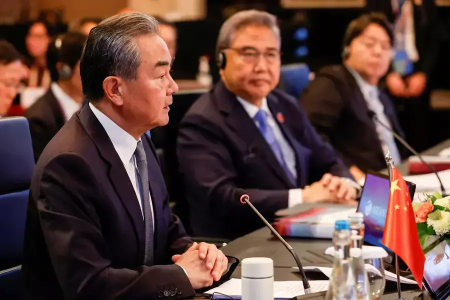 Chinese Communist Party's foreign policy chief Wang Yi, South Korean Foreign Minister Park Jin, and Japanese Foreign Minister Yoshimasa Hayashi attend the ASEAN Plus Three Foreign Ministers’ Meeting in Jakarta, Indonesia, on July 13, 2023.