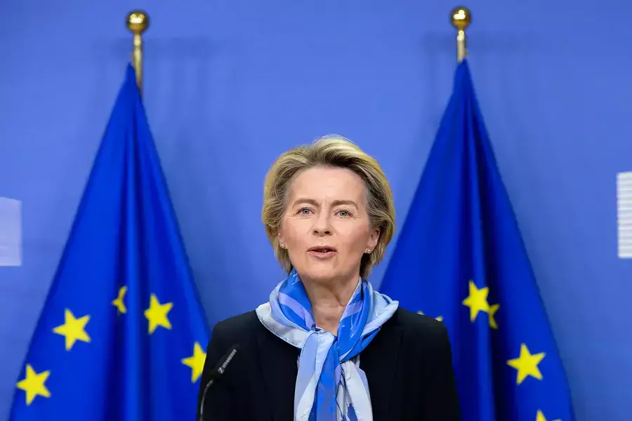 European Commission President Ursula von der Leyen speaking in Brussels, Belgium, on December 21, 2020.