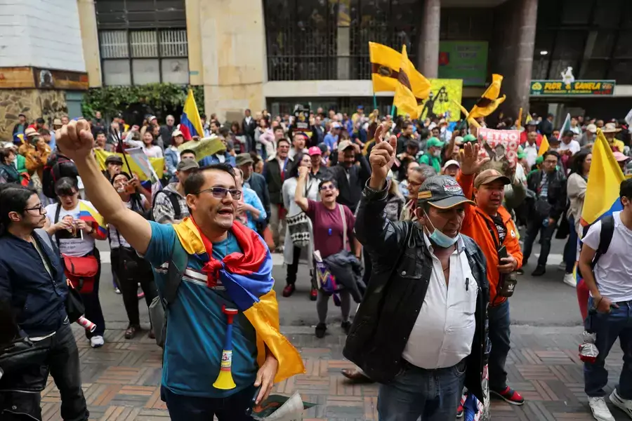 Supporters of Colombian President Gustavo Petro protest outside the Supreme Court of Justice, demanding the selection of a new attorney general on February 8, 2024.