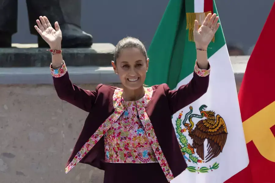 Mexican presidential candidate Claudia Sheinbaum greets supporters during an event on February 18, 2024 in Mexico City.