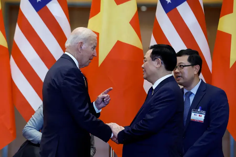 U.S. President Joe Biden meets with the former Chairman of the National Assembly of Vietnam Vuong Dinh Hue in Hanoi, Vietnam, on September 11, 2023.