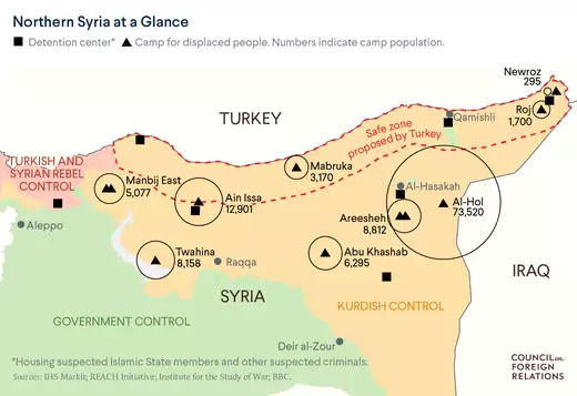A map shows areas controlled by Turkish and Syrian rebel forces, Kurdish forces, and Syrian forces.