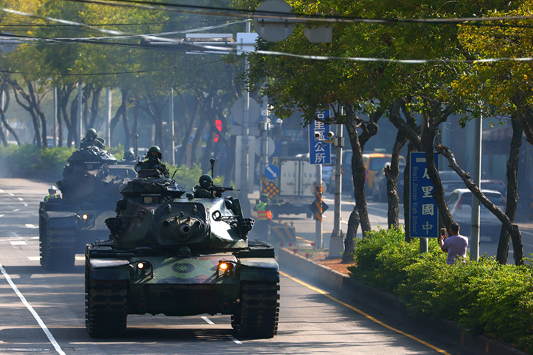 Taiwanese tanks are seen during military drill in Taichung, Taiwan.
