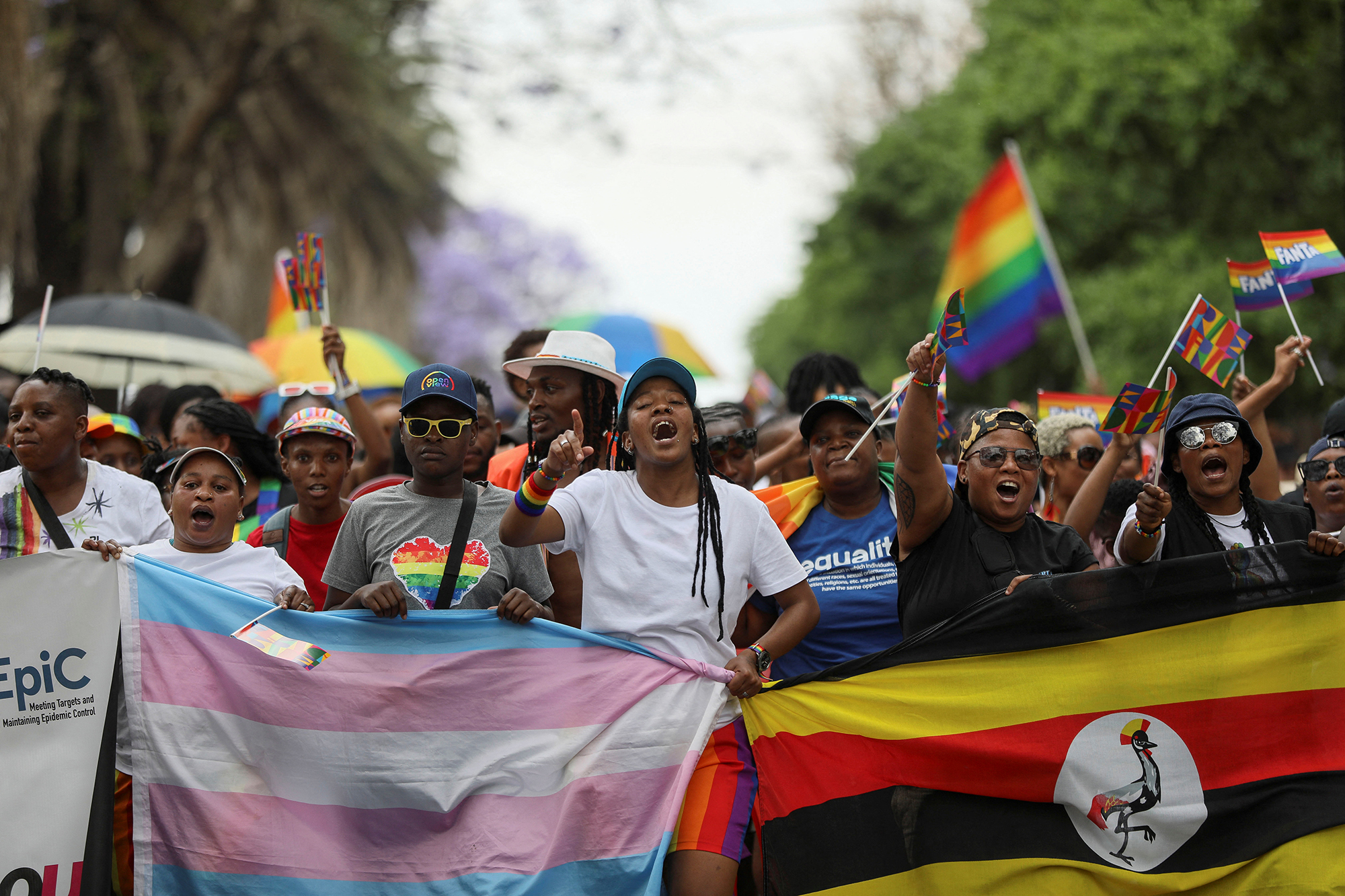 People march in celebration of LGBTQ+ rights at the annual Pride Parade in Johannesburg 