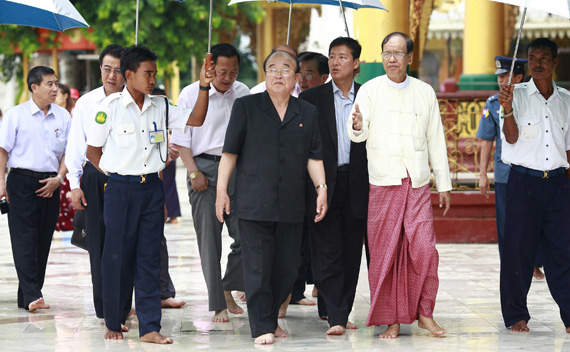 North Korea’s Foreign Minister Pak Ui-chun visits the Shwedagon Pagoda in Yangon