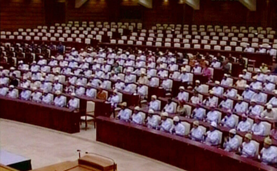 A still image taken from video shows the inaugural session of the Myanmar parliament in Naypyitaw