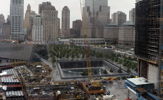 A view of the World Trade Center North Tower memorial pool at the National September 11 Memorial and Museum in New York, September 6, 2011. REUTERS/Susan Walsh/Pool 