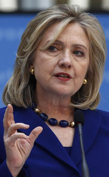 U.S. Secretary of State Hillary Clinton delivers remarks on March 22, 2011. 