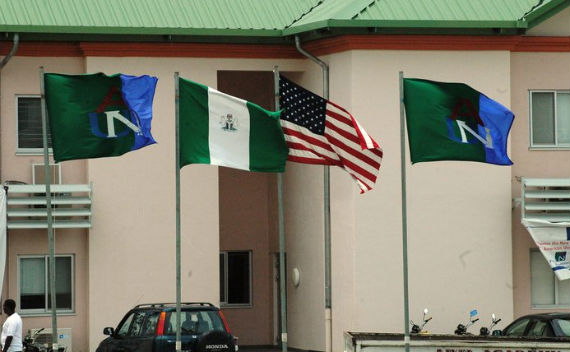 Flags fly in front of the Arts and Sciences Building, American University of Nigeria (AUN). Photo Courtesy AUN.