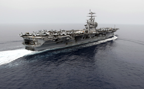 The aircraft carrier USS Harry S. Truman in the Mediterranean Sea.