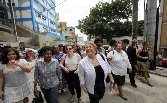 UN Women Executive Director Bachelet arrives at the headquarters for the Children Hope project, also known as 