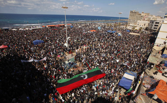 Anti-Qaddafi protesters attend Friday prayers in Benghazi