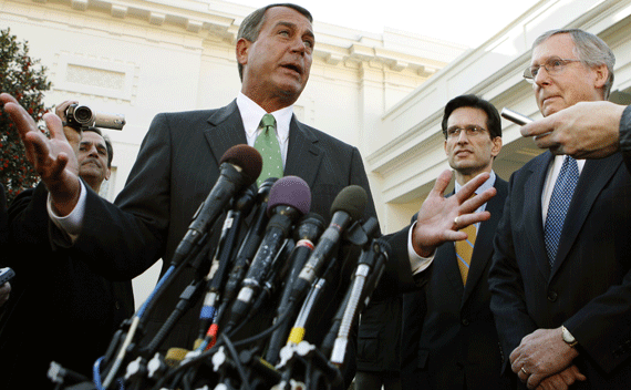 Republican Congressional leaders talk to reporters at the White House in Washington. (Kevin Lamarque/courtesy Reuters)