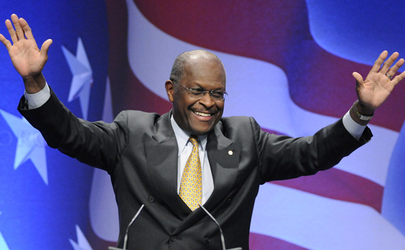 Herman Cain takes the stage to address the Conservative Political Action conference in Washington on February 11, 2011.  (Jonathan Ernst/courtesy Reuters)