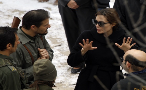 Angelina Jolie talks to actors during the filming of her yet directorial debut in Budapest on August 11, 2010 (Courtesy Reuters/Laszlo Balogh).