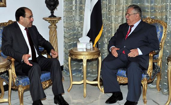 Iraq’s President Jalal Talabani meets with Iraq’s Prime Minister Nuri Al-Maliki in Baghdad