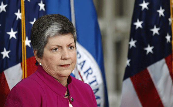 U.S. Homeland Security Secretary Jan Napolitano speaks about heightened passenger vigilance and airport security ahead of the holiday travel season at Reagan National Airport in Washington November 15, 2010. REUTERS/Kevin Lamarque