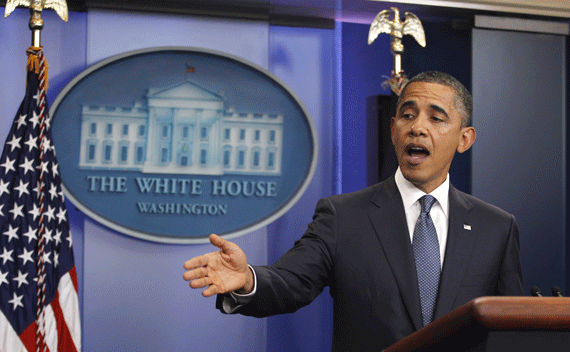 President Barack Obama makes a statement to the press on the debt talks on July 19, 2011. (Jason Reed/courtesy Reuters)