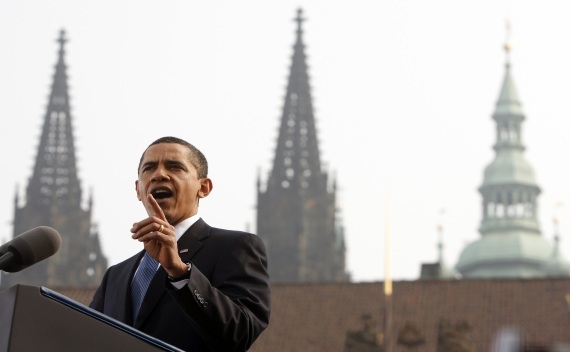 U.S. President Obama delivers speech in Hradcany Square in Prague on April 5, 2009 (Jason Reed/Courtesy Reuters).