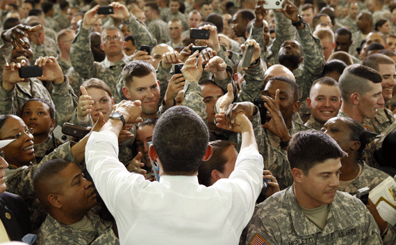 President Barack Obama greets troops at Fort Campbell in Kentucky on May 6, 2011.