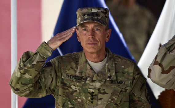 Outgoing International Security Assistance Force (ISAF) commander General David Petraeus salutes during the change of command ceremony in Kabul July 18, 2011. U.S. General John Allen took over the ISAF command from General Petraeus. REUTERS/Ahmad Masood