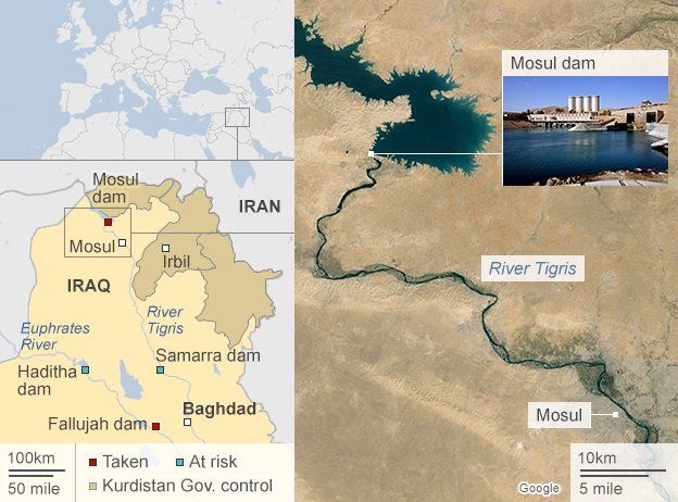 Source: “Key Iraqi dams taken or at risk of being taken by Islamic State,” BBC, September 7, 2014 